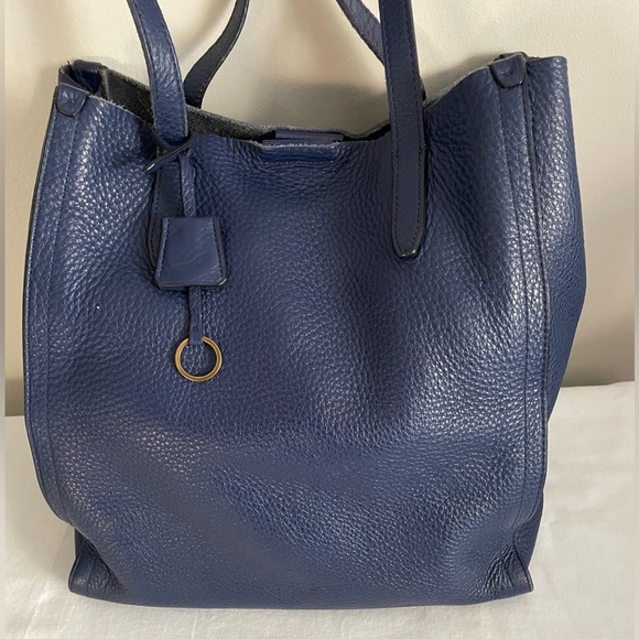 J. Crew Pebbled Leather Tote, Navy Blue - Picture 2 of 11